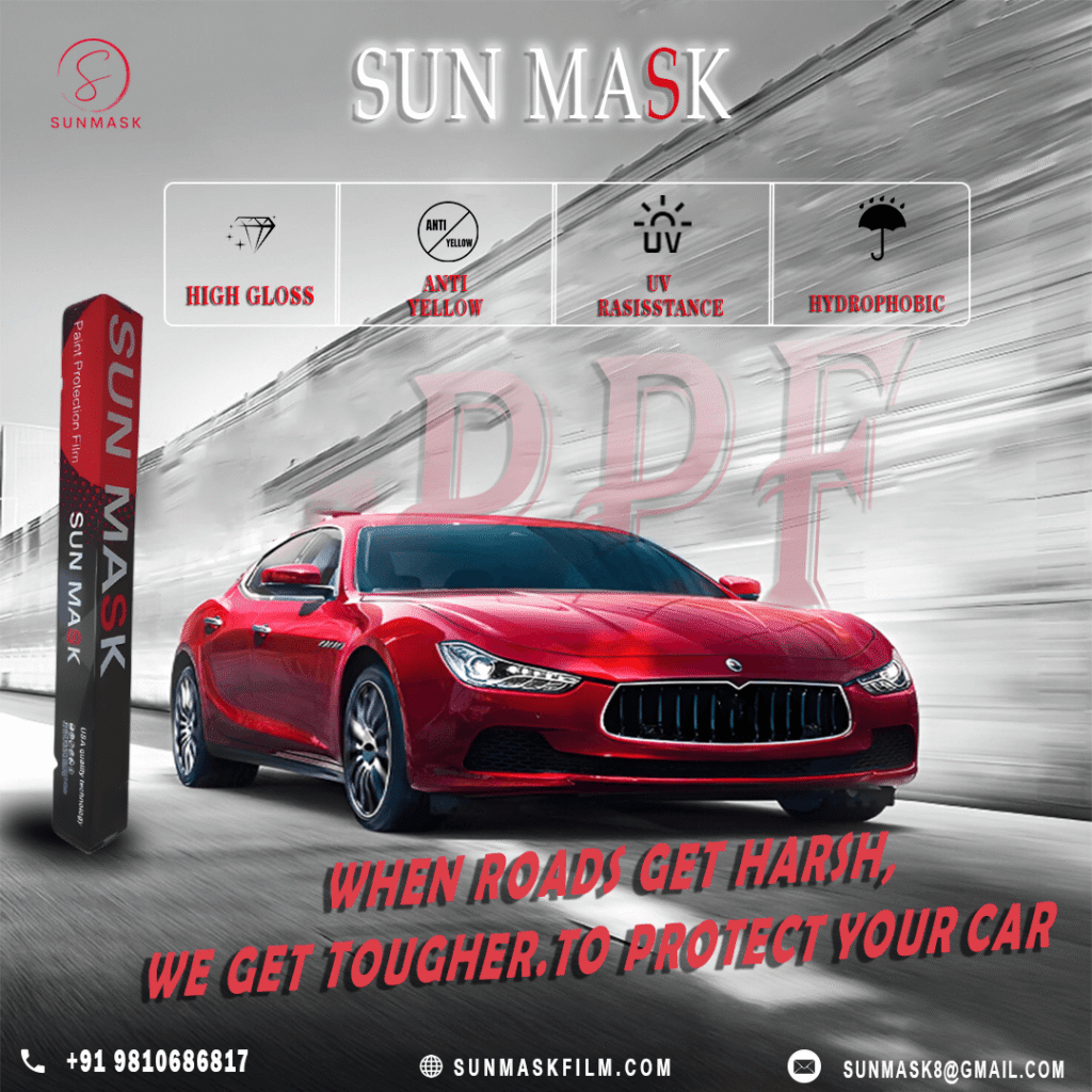 A red car with TPU and TPH Paint protection film